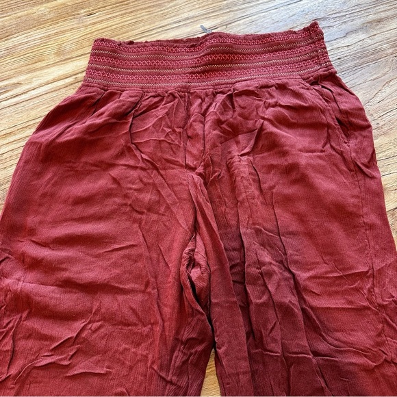 Anthro Ett Twa Womens Elastic Waist Pull On Rust Sulawesi Smoked Gypsy Pants M - Picture 8 of 10